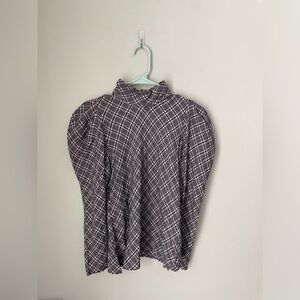 Zara Woman Black & Pink Plaid Feminine Puff Long Sleeve Top Size Medium